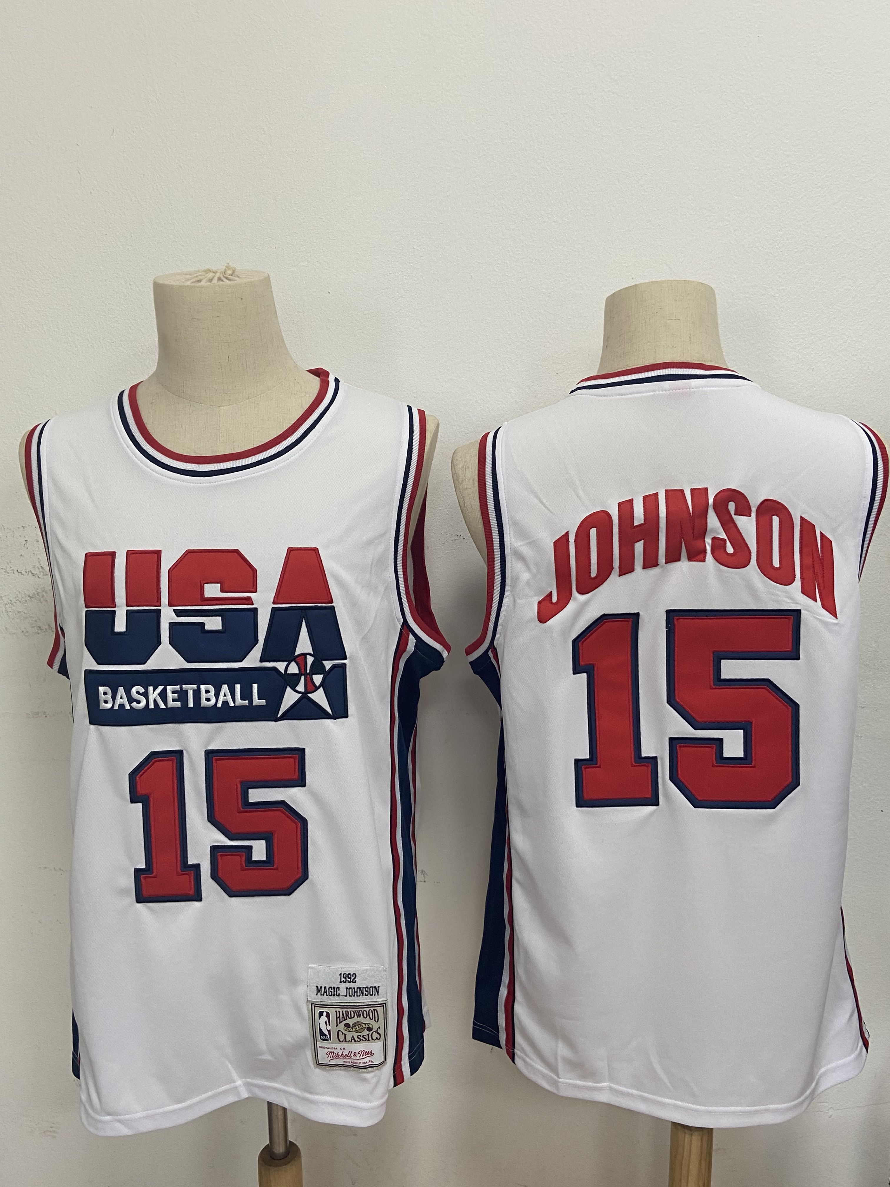 Men USA Basketball #15 Johnson White Stitched Throwback NBA Jersey